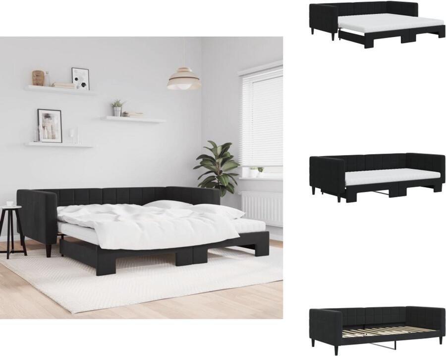 VidaXL Slaapbank Met Onderschuifbed Slaapbanken Met Onderschuifbedden Slaapbank Bedbank Slaapbank onderschuifbed en matrassen 100x200 cm fluweel zwart
