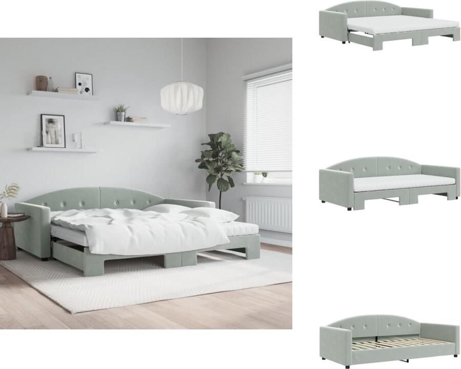 VidaXL Slaapbank Met Onderschuifbed Slaapbanken Met Onderschuifbedden Slaapbank Bedbank Slaapbank onderschuifbed matrassen 100x200cm fluweel lichtgrijs
