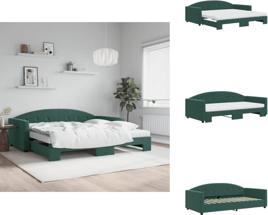 VidaXL Slaapbank Met Onderschuifbed Slaapbanken Met Onderschuifbedden Slaapbank Bedbank Slaapbank onderschuifbed matrassen 100x200cm fluweeldonkergroen