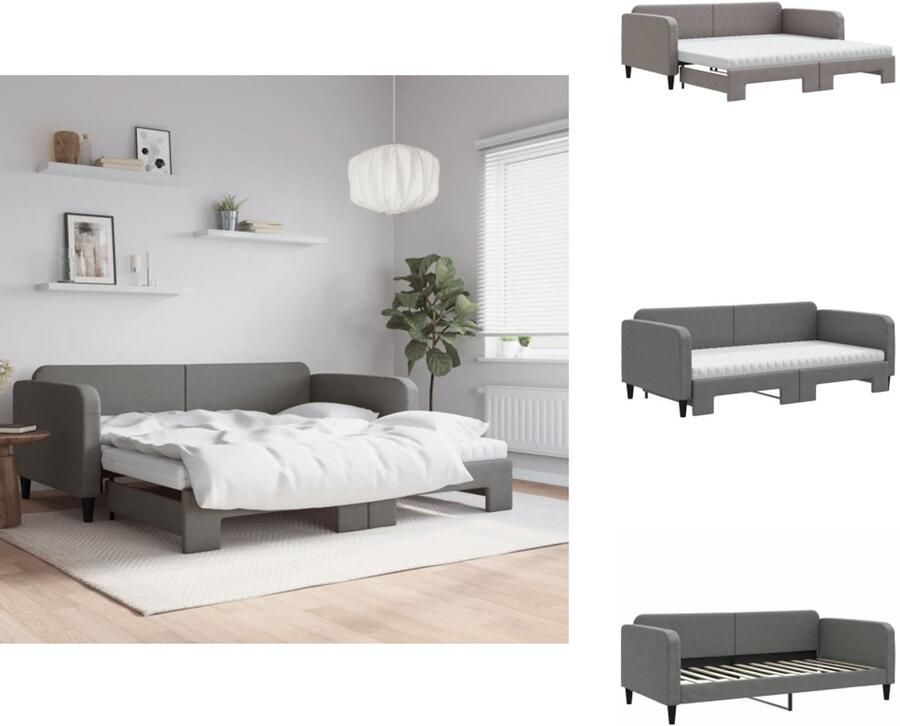 VidaXL Slaapbank Met Onderschuifbed Slaapbanken Met Onderschuifbedden Slaapbank Bedbank Slaapbank onderschuifbed matrassen 100x200 cm stof donkergroen