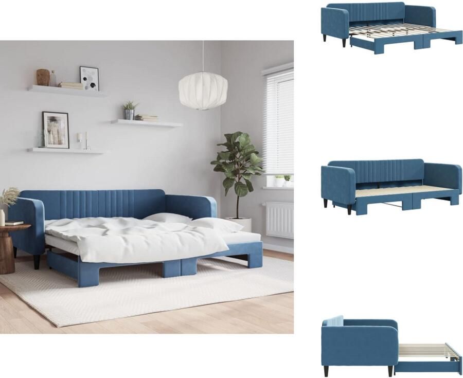 VidaXL Slaapbank Met Onderschuifbed Slaapbanken Met Onderschuifbedden Slaapbank Bedbank Slaapbank met onderschuifbed 100x200 cm fluweel blauw