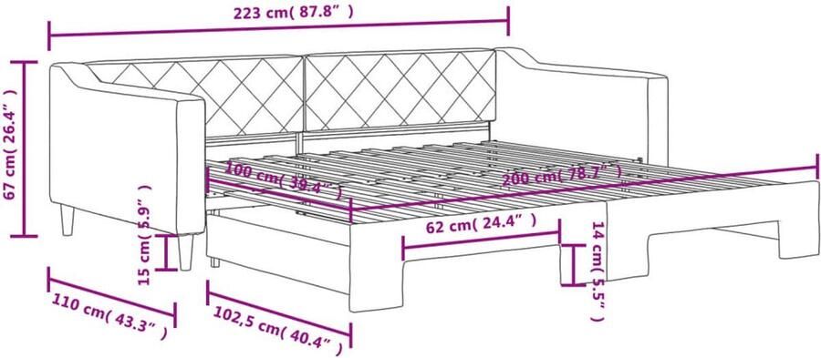 VidaXL Slaapbank met onderschuifbed Stof Donkergrijs Slaapbank Tweepersoonsbed Donker Grijs Meubilair Lounge Sofa Bed Compact Bed