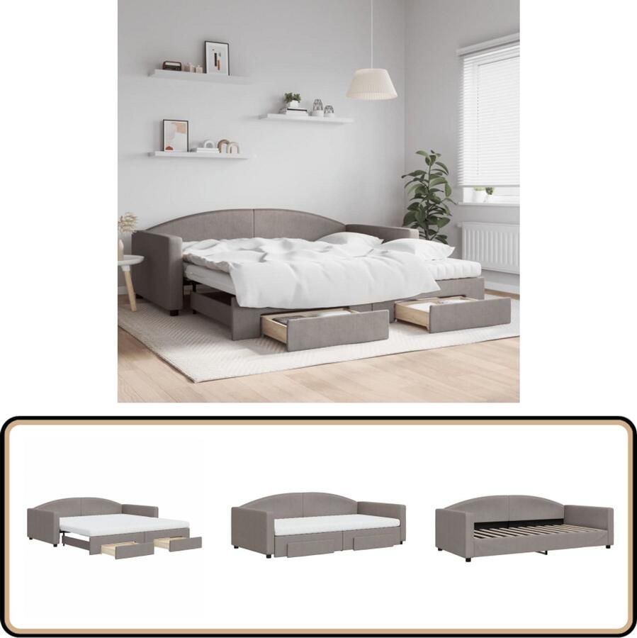 VidaXL Slaapbank met onderschuifbed Taupe 100x200 cm Slaapbank Sofa Bed Tweepersoonsbed Multifunctionele Meubels Taupecleur