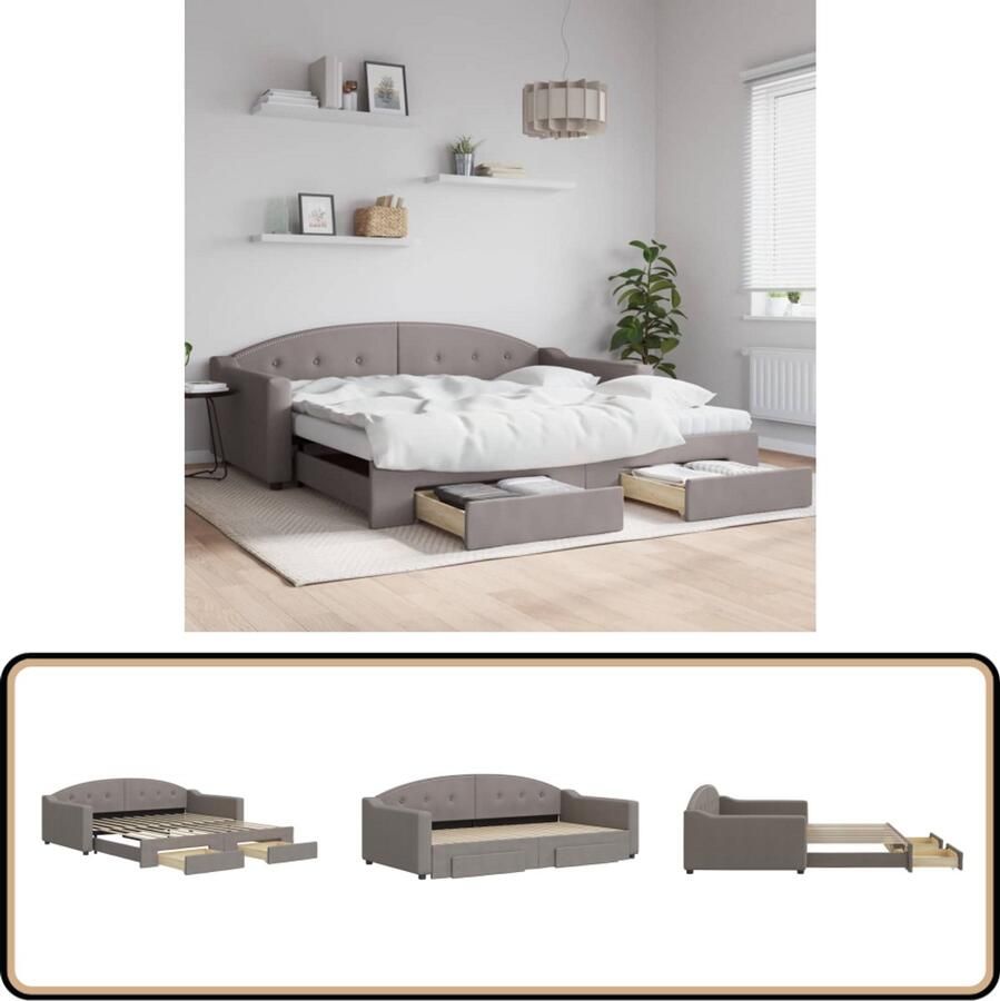 VidaXL Slaapbank met onderschuifbed Taupe 100x200 cm Slaapbank Tweepersoonsbed Opvouwbare Bank Sofa Bed Lounge Bank