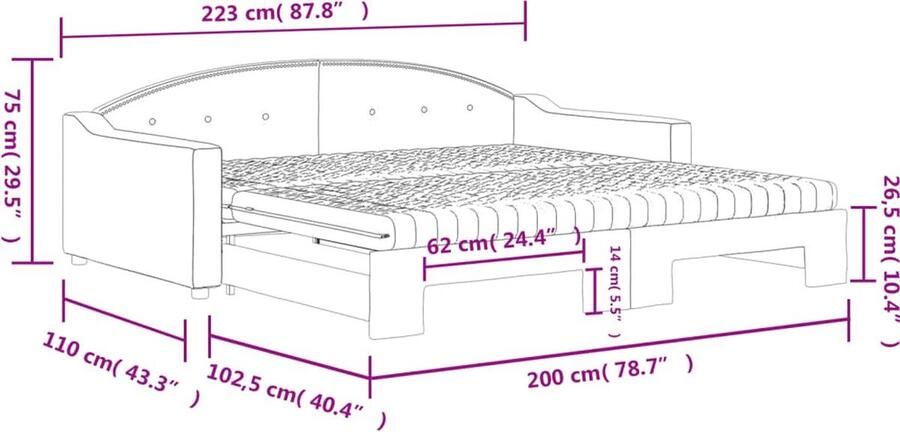 VidaXL Slaapbank met onderschuifbed Taupe 100x200 cm Slaapbank Tweepersoonsbed Sofa Bed Onderschuifbed Lounge Meubels