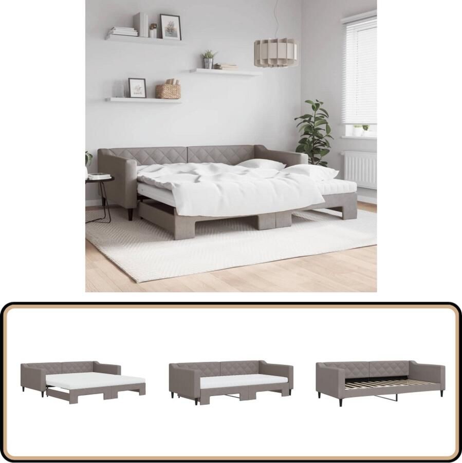 VidaXL Slaapbank met onderschuifbed Taupe 100x200 cm Slaapbank Tweepersoonsbed Sofa Bed Onder Schuifbed Taupecouleur