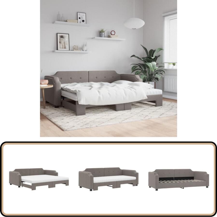 VidaXL Slaapbank met onderschuifbed Taupe 80x200 cm Slaapbank Sofa Bed Tweepersoonsbed Taupeclubfauteuil Lounge Meubels