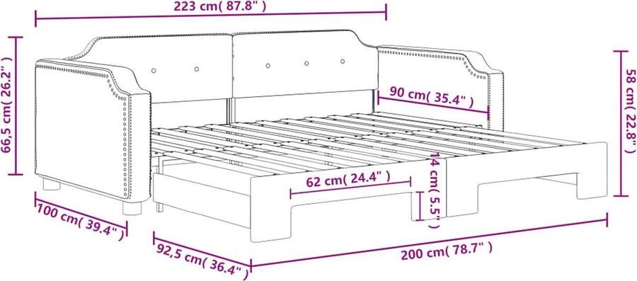 VidaXL Slaapbank met onderschuifbed taupe 90x200 cm Slaapbank Tweepersoonsbed Woonkamer Meubilair Multifunctioneel Meubel Stoffen Bank Houten Bank Metalen Bank Taupecleur Guest Bed Space Saving Furniture Living Room Sofa Bed