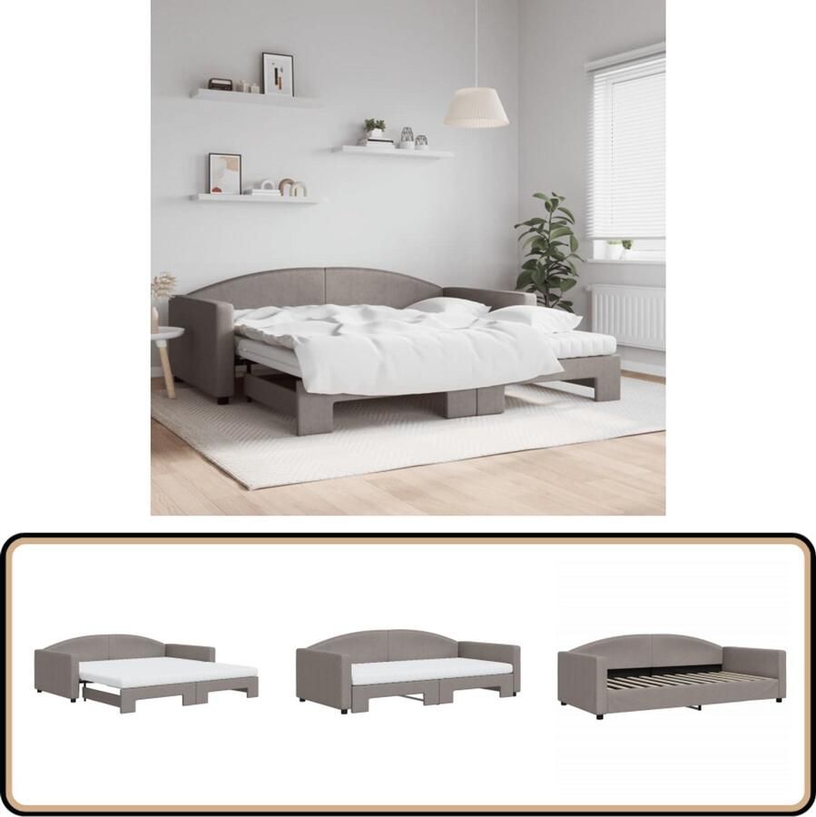VidaXL Slaapbank met Onderschuifbed Taupe Stof Slaapbank Sofa Bed 2-in-1 Bank Taupesofa Lounge Meubilair