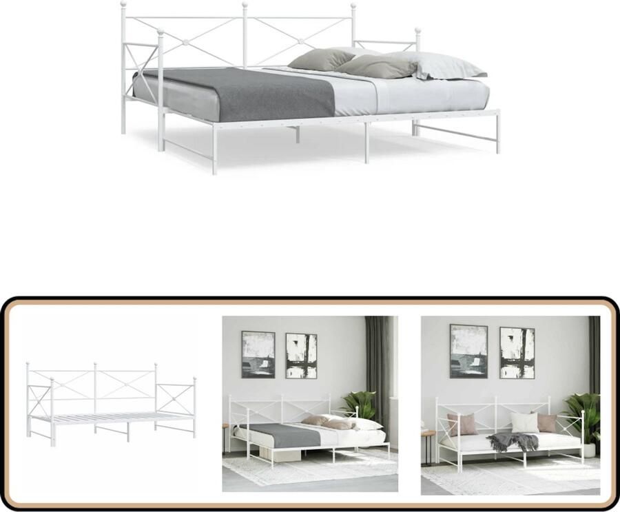 VidaXL Slaapbank met onderschuifbed zonder matras 100x200 cm staal wit