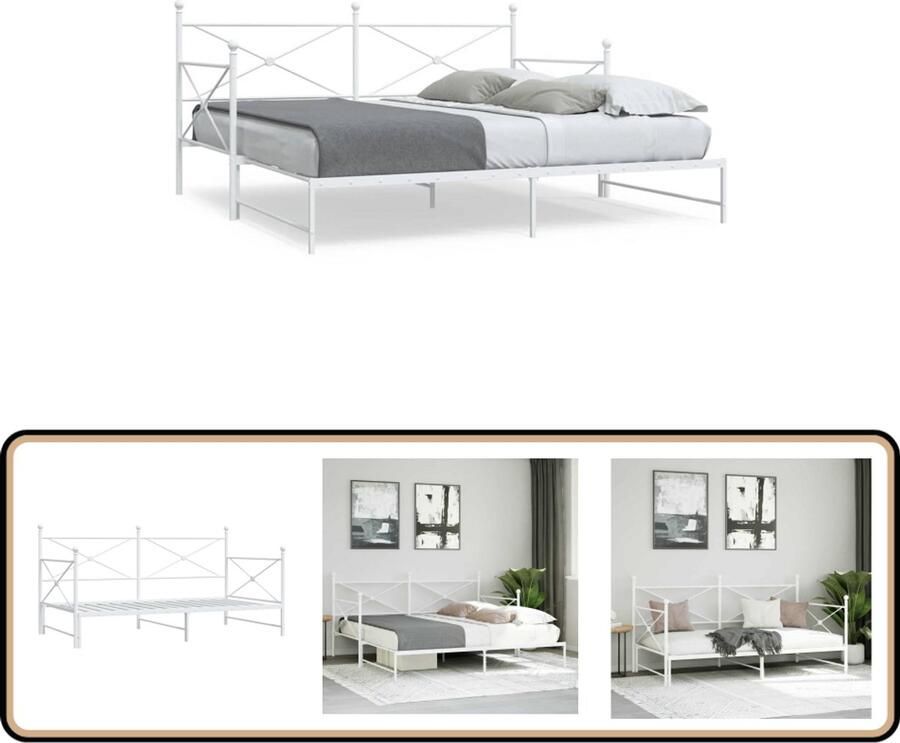 VidaXL Slaapbank met onderschuifbed zonder matras 107x203 cm staal wit