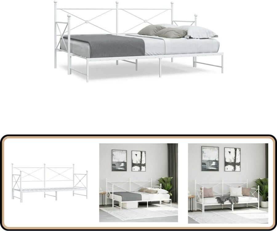 VidaXL Slaapbank met onderschuifbed zonder matras 90x190 cm staal wit