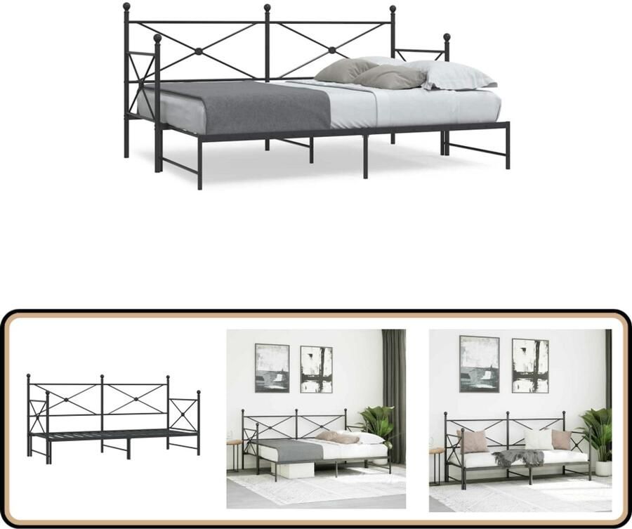VidaXL Slaapbank met onderschuifbed zonder matras 90x190cm staal zwart