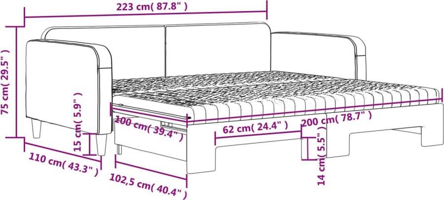 VidaXL Slaapbank met onderschuifbed Zwart 100x200 cm Slaapbank Sofa Bed Tweepersoonsbed Zithoek Guest Bed