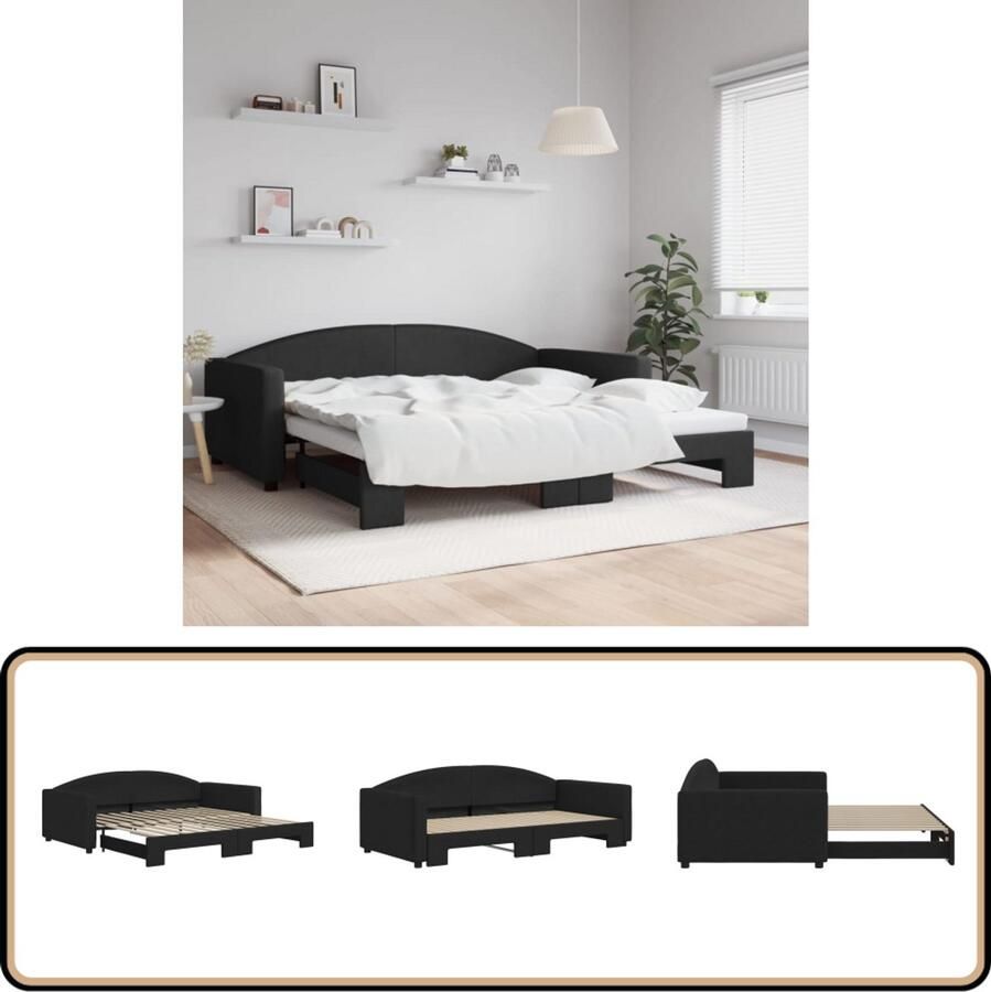VidaXL Slaapbank met onderschuifbed Zwart 100x200 cm Slaapbank Tweepersoonsbed Multifunctioneel Meubilair Zwarte Slaapbank Design Slaapbank