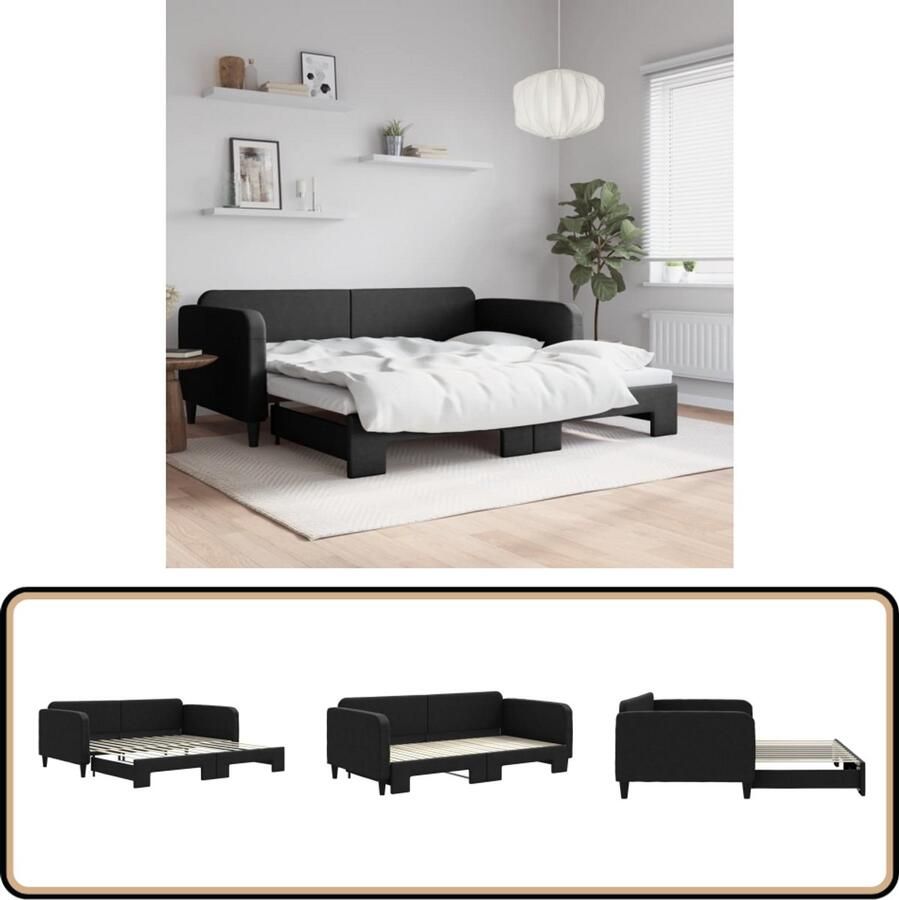 VidaXL Slaapbank met onderschuifbed Zwart 100x200 cm Slaapbank Tweepersoonsbed Sofa Bed Slaapbank Met Onderschuifbed Zwarte Slaapbank