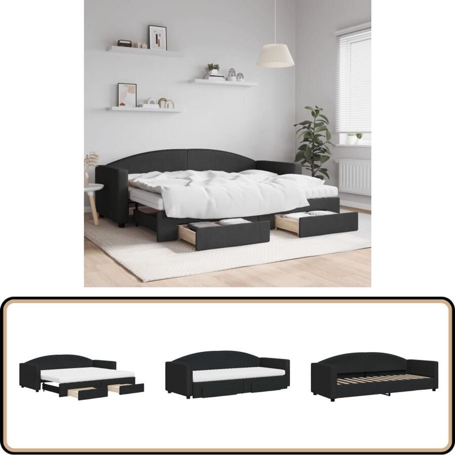 VidaXL Slaapbank met onderschuifbed Zwart 80x200 cm Slaapbank Onderschuifbed Tweepersoonsbed Zitmeubel Multifunctioneel Meubilair