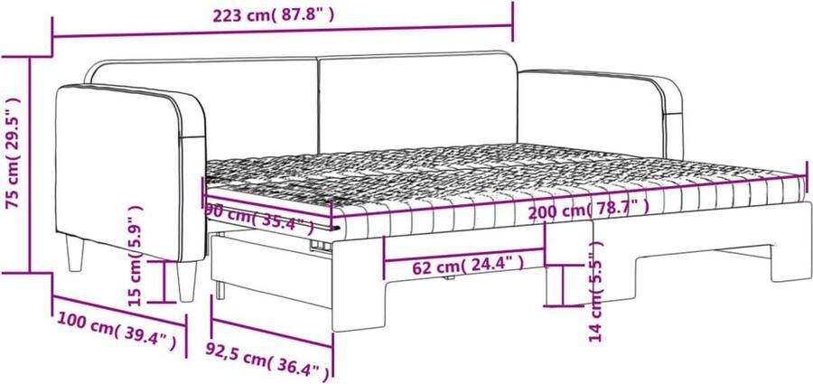 VidaXL Slaapbank met onderschuifbed Zwart 90x200 cm Slaapbank Sofa Bed Tweepersoons Bed Boxspring Zitzitting