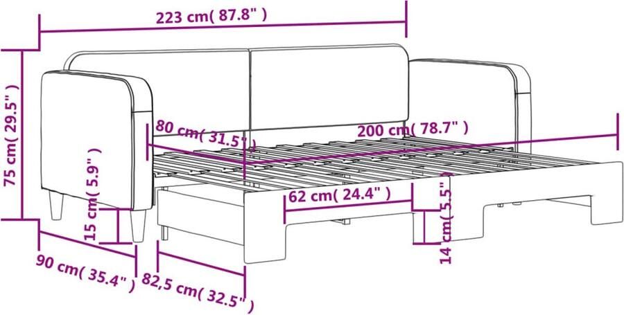 VidaXL Slaapbank Onderschuifbed Donkergrijs 80x200 cm Slaapbank Sofa Bed Tweepersoons Bed Donkere Meubels Woonkamermeubilair