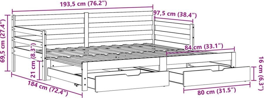 VidaXL Slaapbank met onderschuifbed lades zonder matras 90x190 cm wit