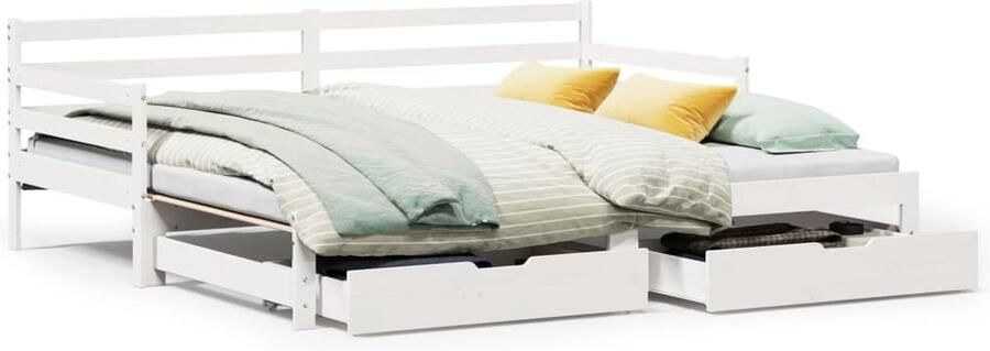 VidaXL Slaapbank met onderschuifbed lades zonder matras 90x190 cm wit - Foto 3