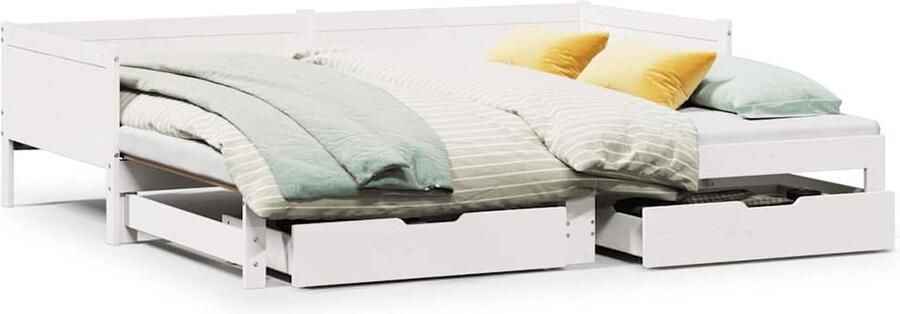 VidaXL Witte Grenen Slaapbank met Onderschuifbed & Lades