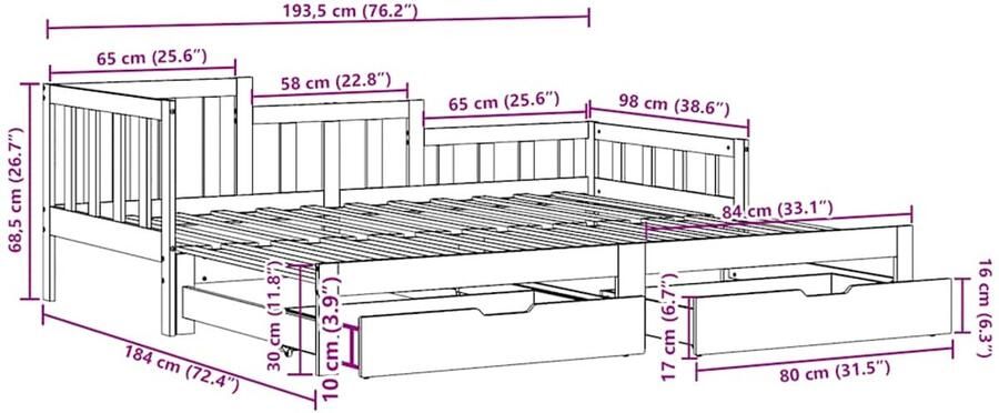 VidaXL Slaapbank met onderschuifbed lades zonder matras 90x190 cm wit - Foto 2