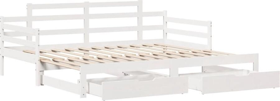 VidaXL Slaapbank met onderschuifbed lades zonder matras 90x200 cm wit - Foto 2