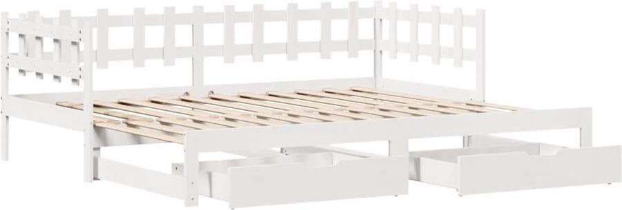 VidaXL Slaapbank met onderschuifbed lades zonder matras 90x200 cm wit - Foto 2