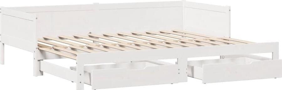 VidaXL Slaapbank met onderschuifbed lades zonder matras 90x200 cm wit - Foto 2