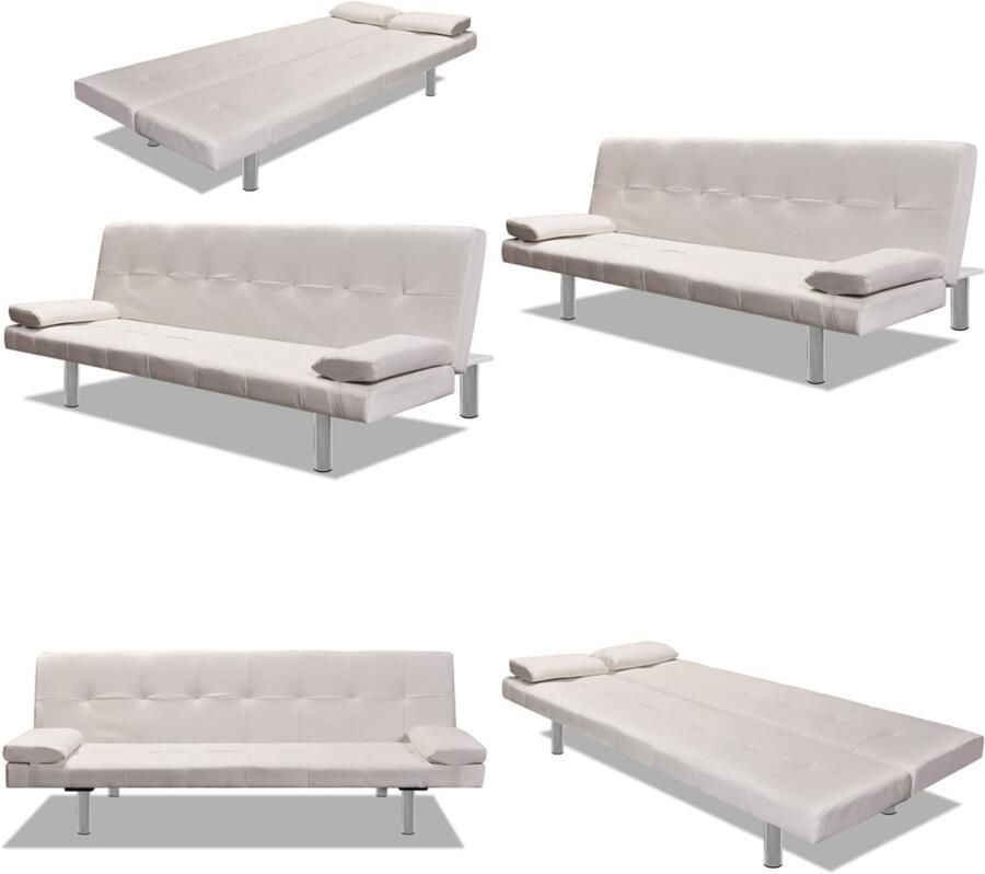 VidaXL Slaapbank met twee kussens verstelbaar kunstleer crèmewit Slaapbank Slaapbanken Slaap Bank Slaap Banken