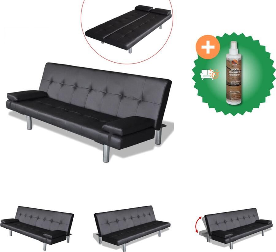 VidaXL Slaapbank met twee kussens verstelbaar kunstleer zwart Bank Inclusief Houtreiniger en verfrisser
