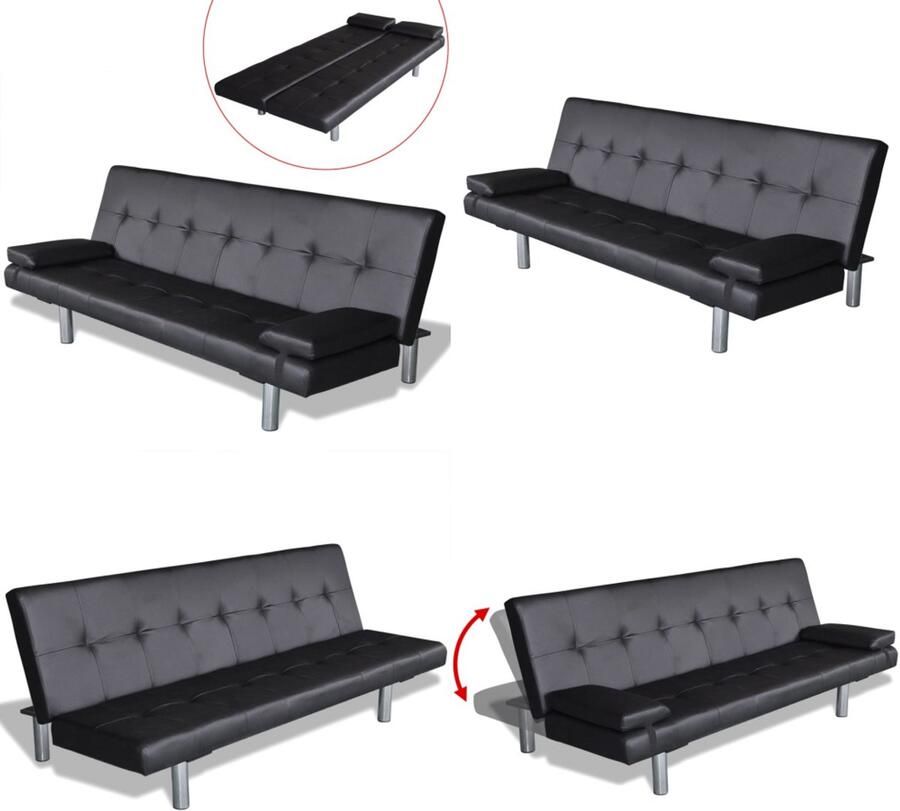 VidaXL Slaapbank met twee kussens verstelbaar kunstleer zwart Slaapbank Slaapbanken Slaap Bank Slaap Banken