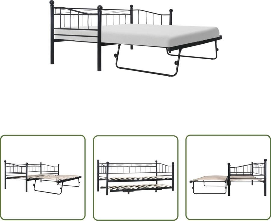 The Living Store Metalen Bedbank Stijlvol en Stevig Slaapbank 211x100x95 cm Met Uitschuifbed Kleur- Zwart Metalen Bedbank Slaapbank Bedframe Boxspring Zweefbed
