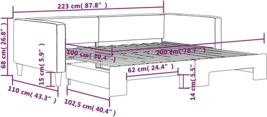 VidaXL Slaapbank Onderschuifbed 100x200 cm Grijs Slaapbank Tweepersoonsbed Multifunctionele Meubels Woonkamermeubelen Guest Bed Stoffen Sofa Grijs Interieur Design Slaapkamer Compact Bed Stapelbare Bedden