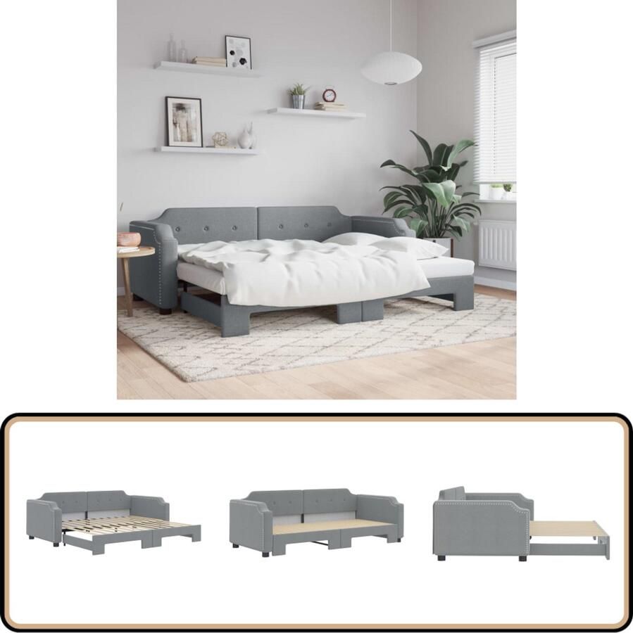 VidaXL Slaapbank Onderschuifbed 100x200 cm Lichtgrijs Slaapbank Tweepersoonsbed Sofa Bed Multifunctioneel Meubilair Woonkamermeubels