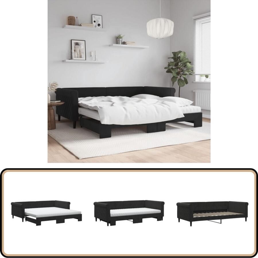 VidaXL Slaapbank onderschuifbed 100x200 cm zwart Slaapbank Tweepersoonsbed Zwarte Slaapbank Sofa Bed Lounge Meubels