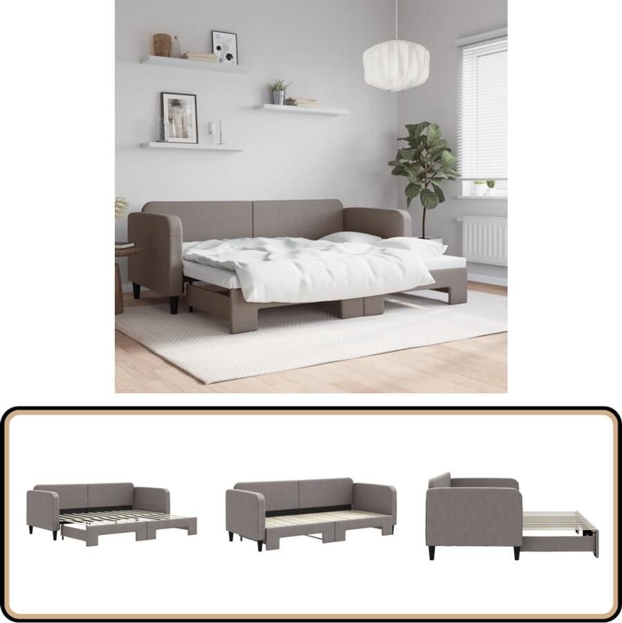 VidaXL Slaapbank Onderschuifbed 80x200 cm Taupe Slaapbank Sofa Bed Tweepersoons Bed Onderschuifbed Taupecouleur