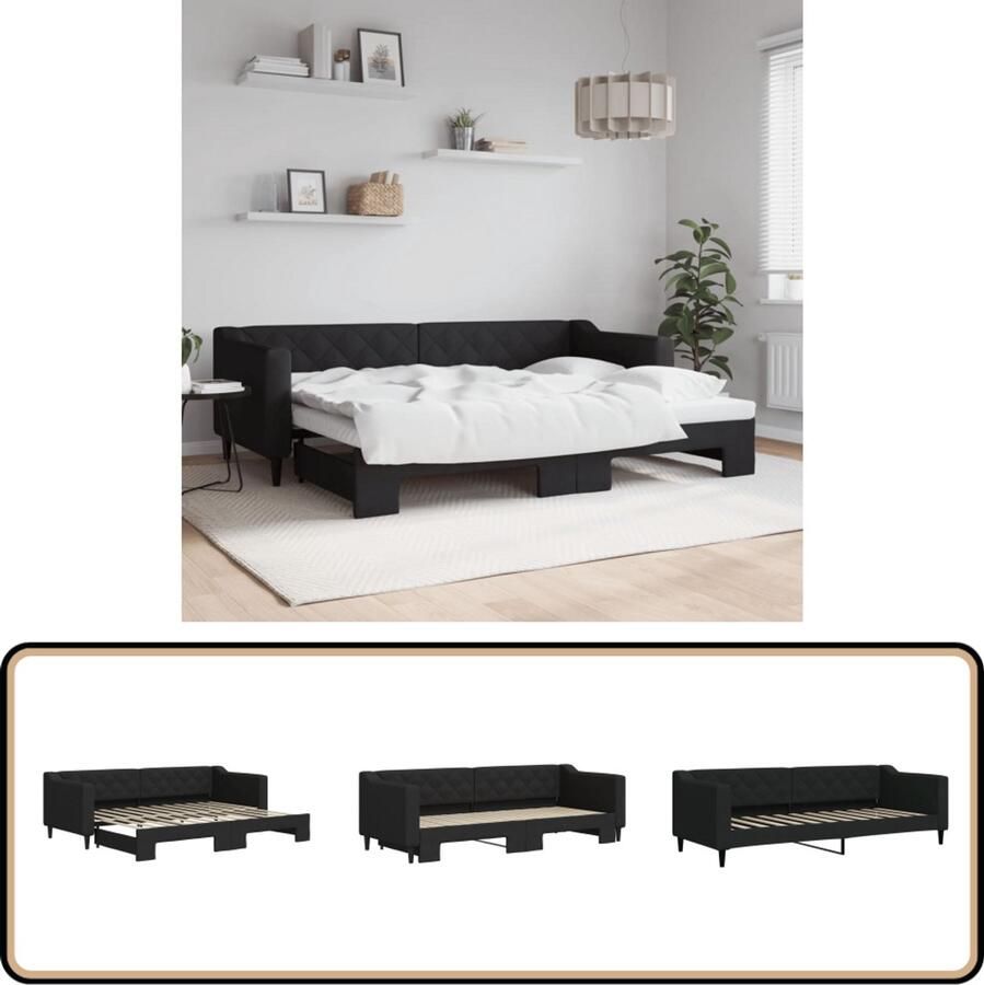 VidaXL Slaapbank Onderschuifbed 80x200 cm Zwart Slaapbank Sofa Bed Tweepersoons Bed Zwarte Slaapbank Stoffen Slaapbank Compact Bed Multifunctionele Meubels Living Room Furniture Bedroom Furniture