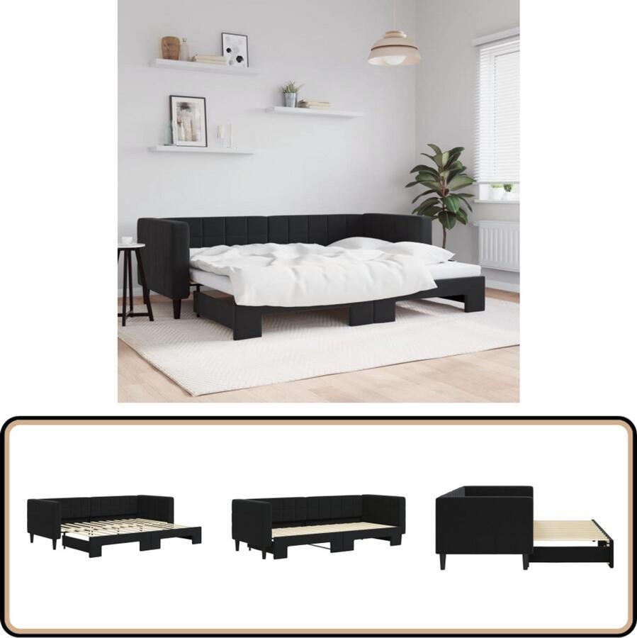 VidaXL Slaapbank Onderschuifbed 80x200 cm Zwart Slaapbank Zweefbank Tweepersoonsbed Boxspring Lounge Sofa