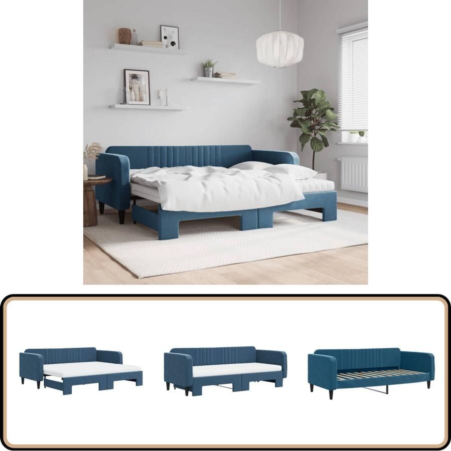 VidaXL Slaapbank Onderschuifbed 90x200 cm Blauw Slaapbank Sofa Bed Tweepersoons Bed Blauwe Meubels Lounge Furniture