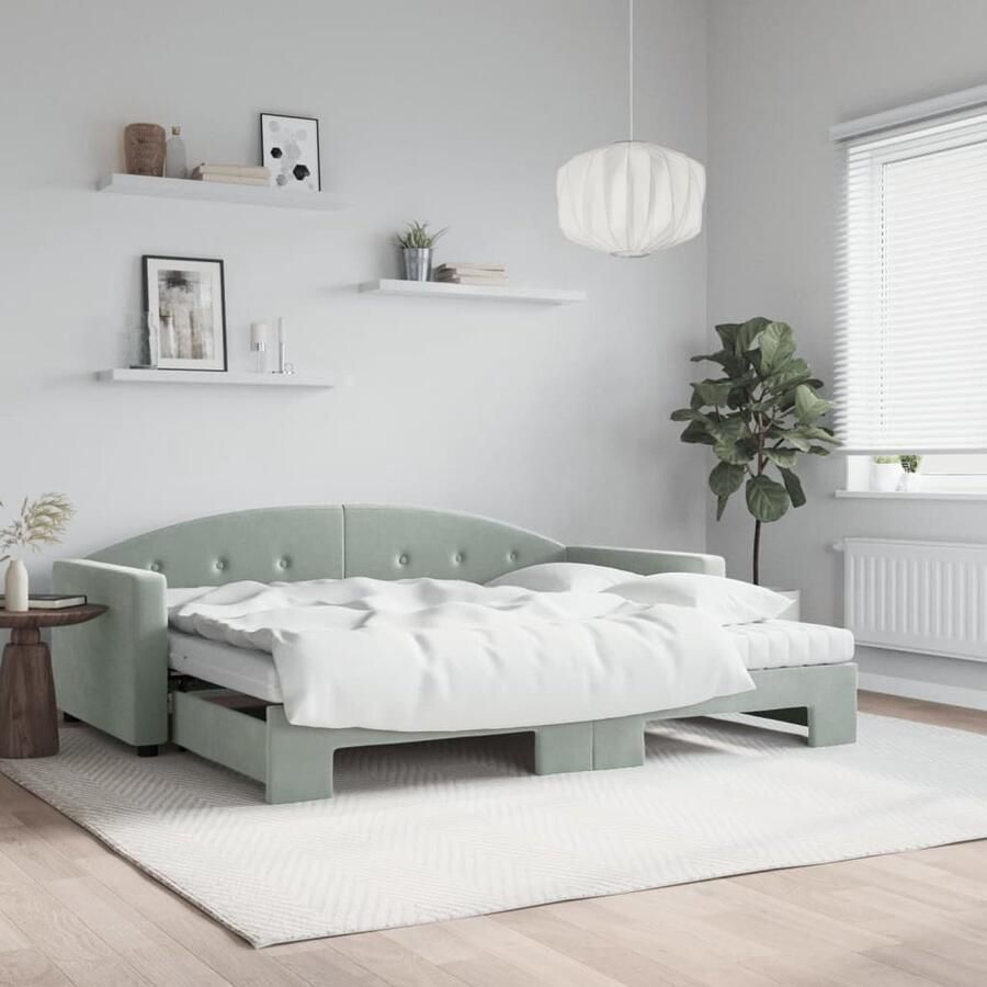 VidaXL Slaapbank Onderschuifbed 90x200 cm Fluweel Slaapbank Sofa Bed Tweepersoons Bed Fluweelsofa Grijs Meubilair Loungemeubelen Livingroom Furniture - Foto 2