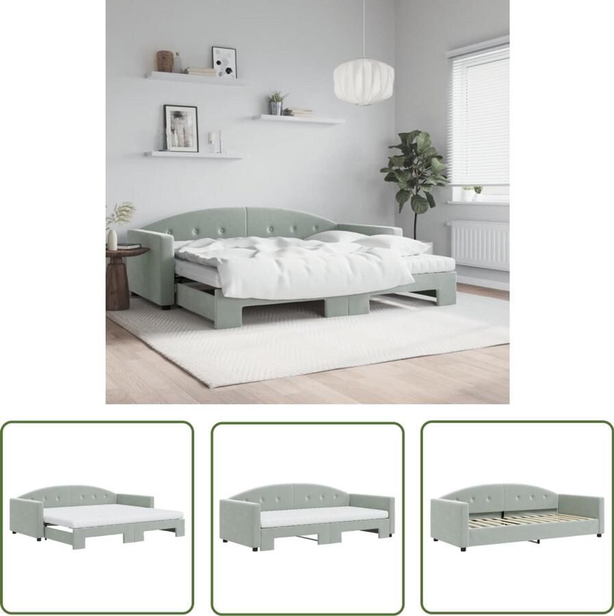 VidaXL Slaapbank Onderschuifbed 90x200 cm Fluweel Slaapbank Sofa Bed Tweepersoons Bed Fluweelsofa Grijs Meubilair Loungemeubelen Livingroom Furniture