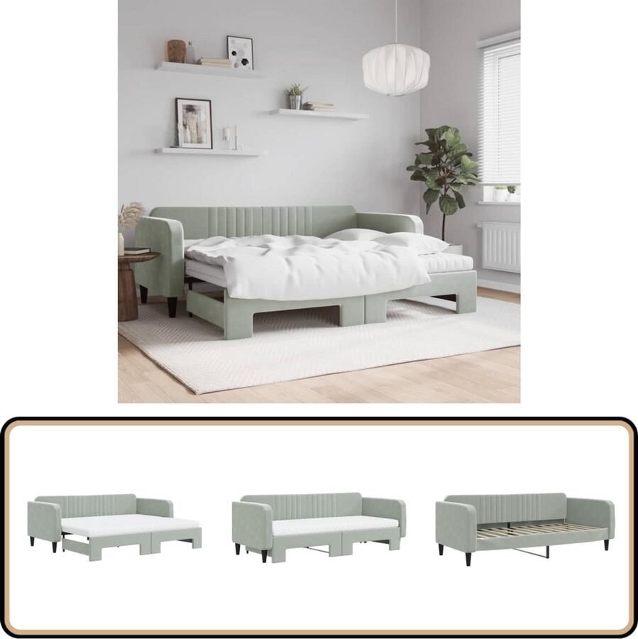 VidaXL Slaapbank Onderschuifbed 90x200 cm Lichtgrijs Slaapbank Sofa Bed Zweefdeur Boxspring Lounge Meubilair Zitbanken Living Room Furniture Bedroom Furniture Grijs Velvet Modern