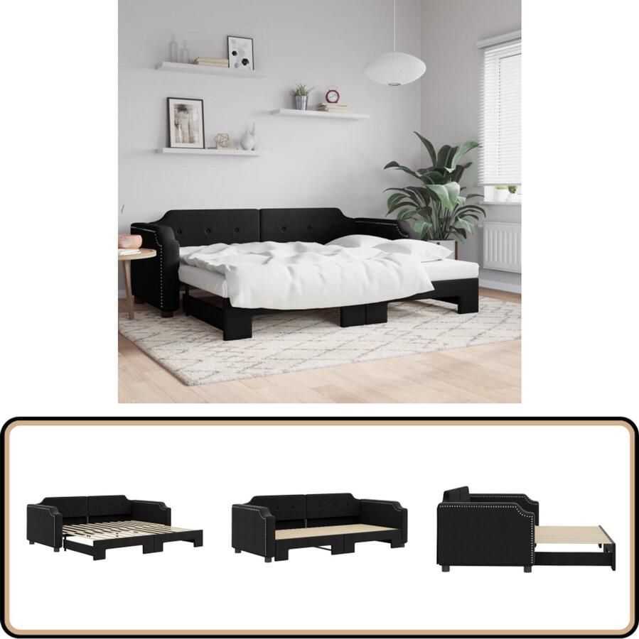 VidaXL Slaapbank Onderschuifbed 90x200 cm Zwart Slaapbank Sofa Bed Tweepersoons Bed Onderschuifbed Zitmeubel Meubels Zwarte Slaapbank