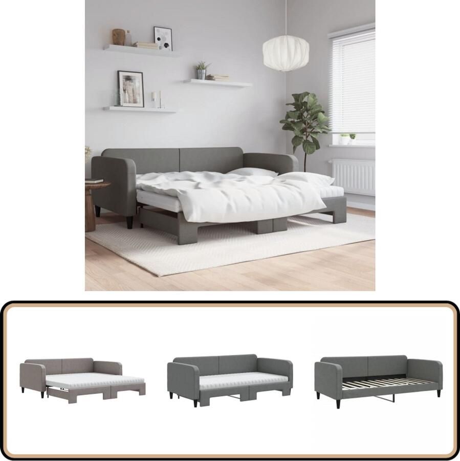 VidaXL Slaapbank Onderschuifbed Donkergrijs 100x200 cm Slaapbank Sofa Bed Tweepersoonsbed Donkere Kleuren Onder Schuifbed