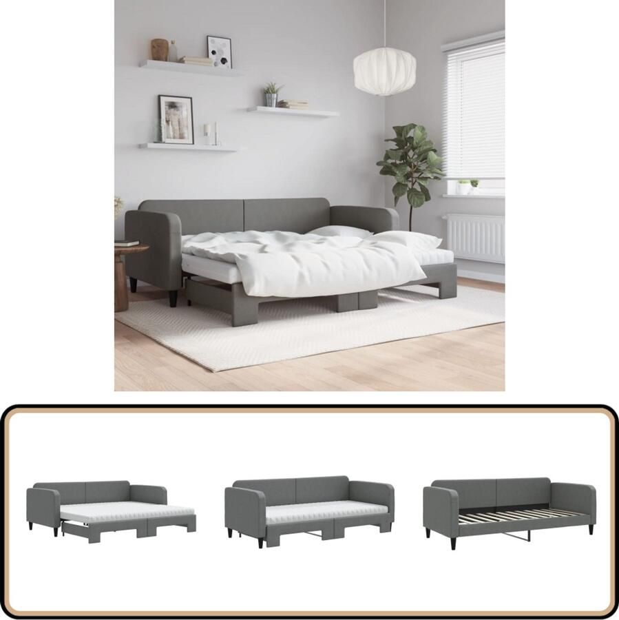 VidaXL Slaapbank Onderschuifbed Donkergrijs 90x200 cm Slaapbank Sofa Bed Tweepersoons Bed Donkere Meubels Grijs Interieur