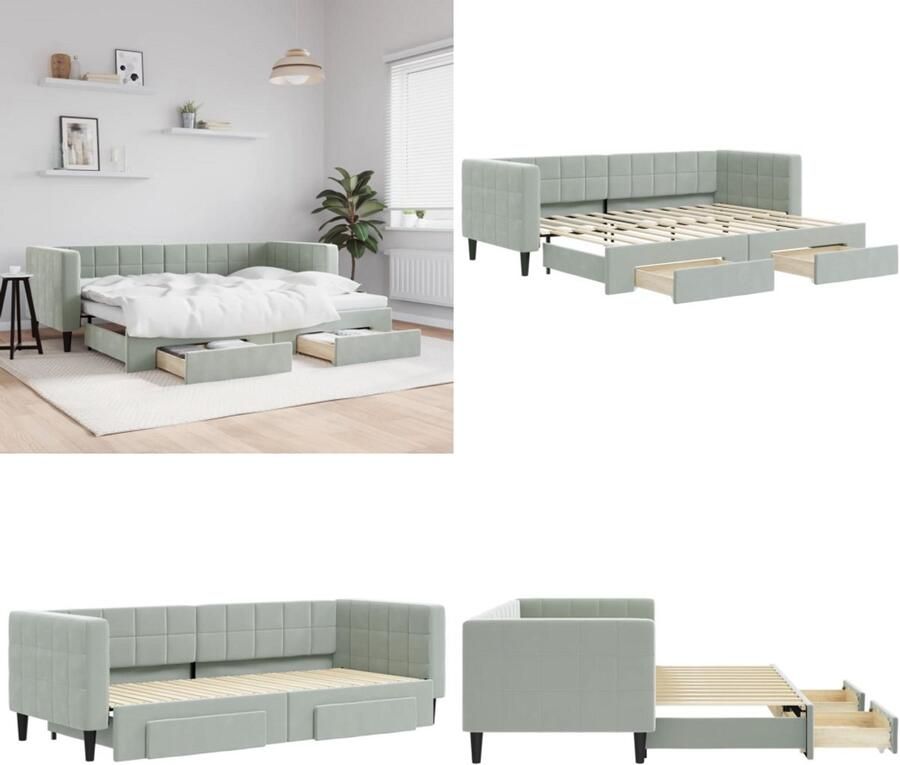 VidaXL Slaapbank onderschuifbed en lades 80x200 cm fluweel lichtgrijs Slaapbank Met Onderschuifbed Slaapbanken Met Onderschuifbedden Slaapbank Bedbank