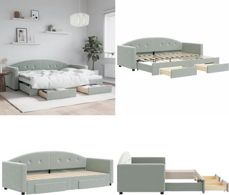 VidaXL Slaapbank onderschuifbed en lades 80x200 cm fluweel lichtgrijs Slaapbank Met Onderschuifbed Slaapbanken Met Onderschuifbedden Slaapbank Bedbank