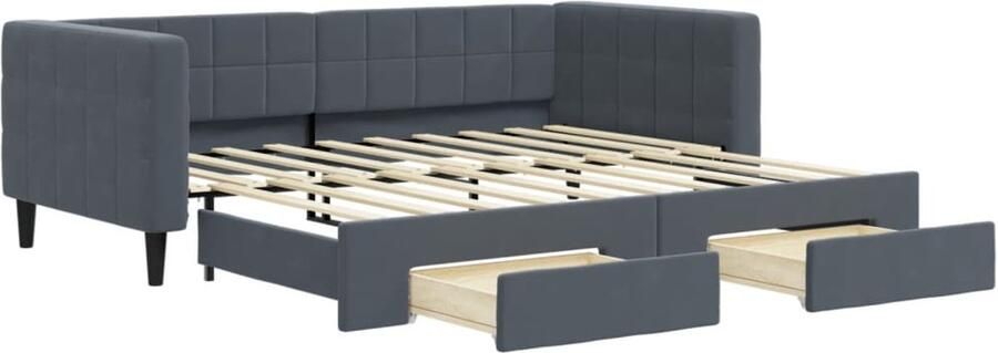 VidaXL Slaapbank onderschuifbed en lades 90x190 cm fluweel donkergrijs